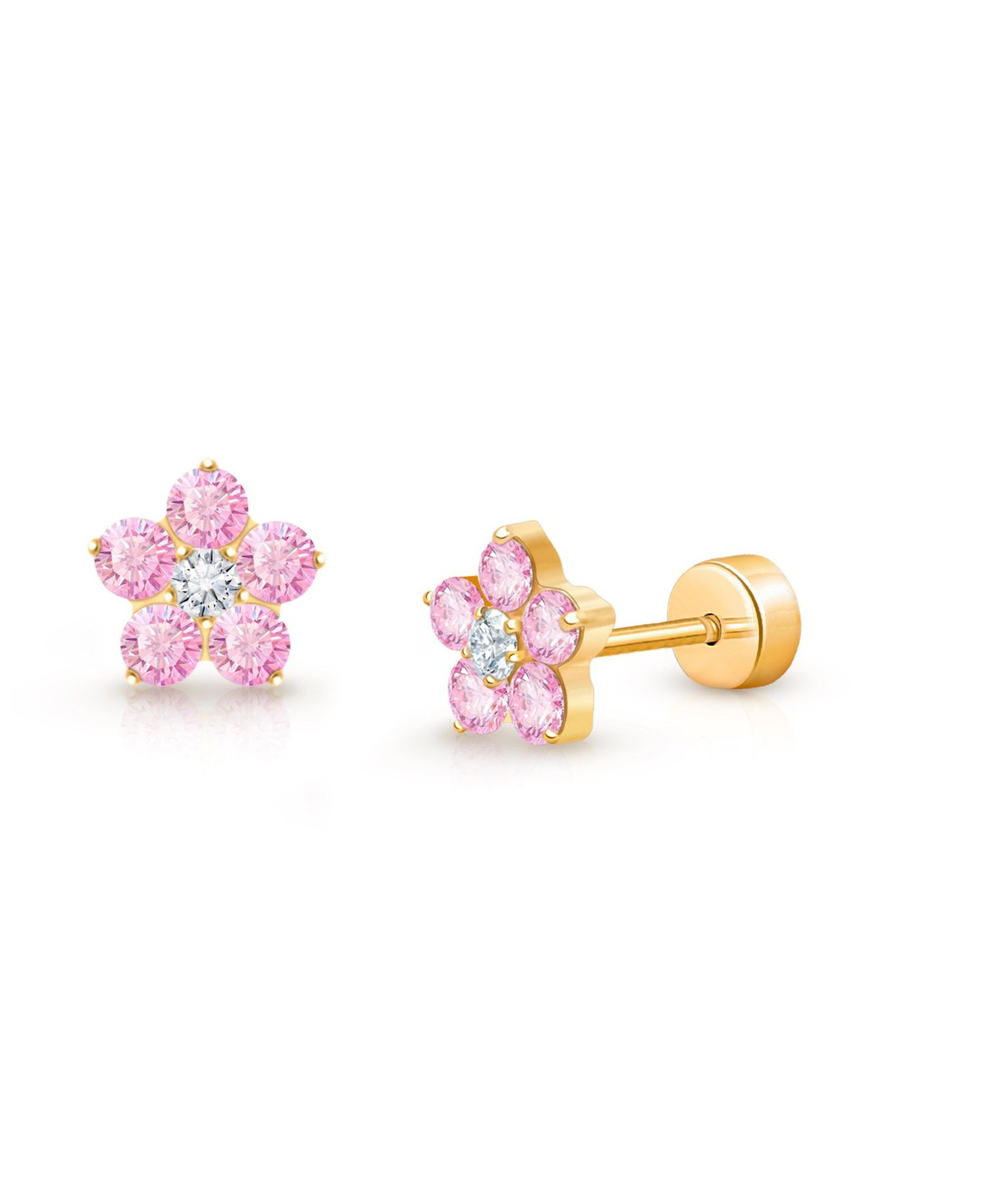14K Gold on Titanium Cherry Blossom Stud Screw Back Earrings