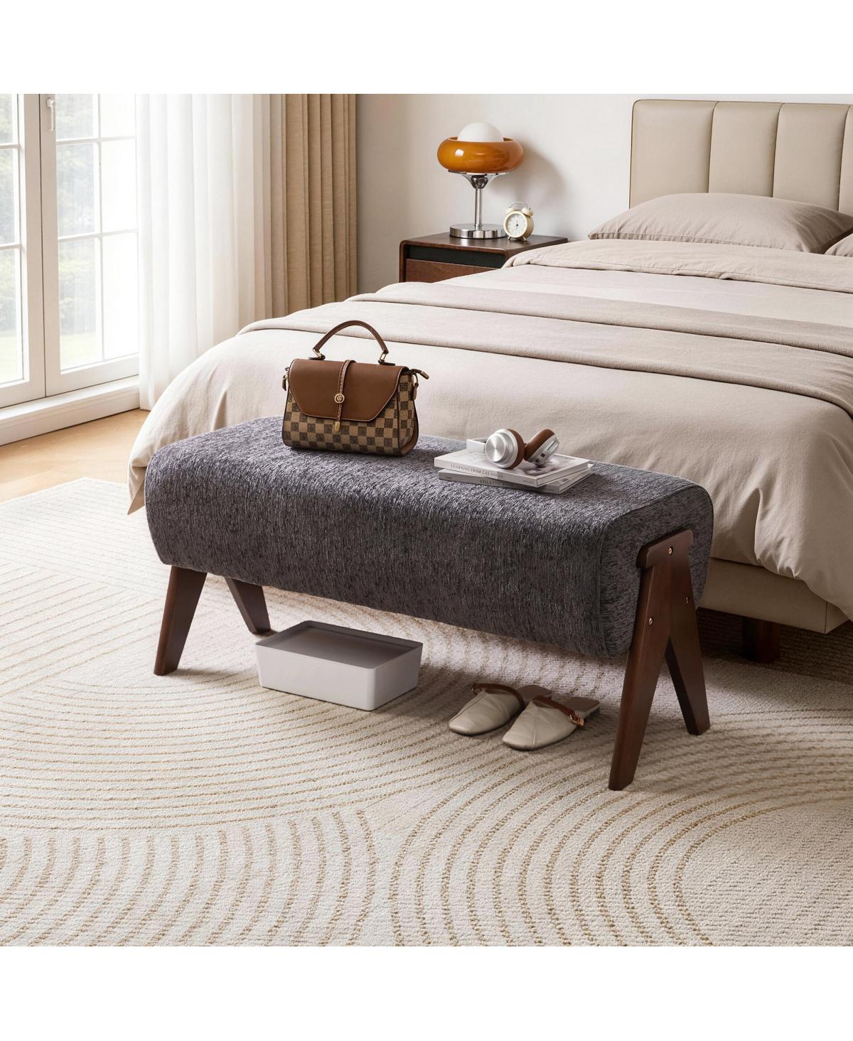 Streamdale Furniture Modern Chenille Upholstered Entryway Bench with Solid Wood Legs - Gray