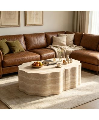 Round Nesting Coffee Table Set of 2 with Pet Bed