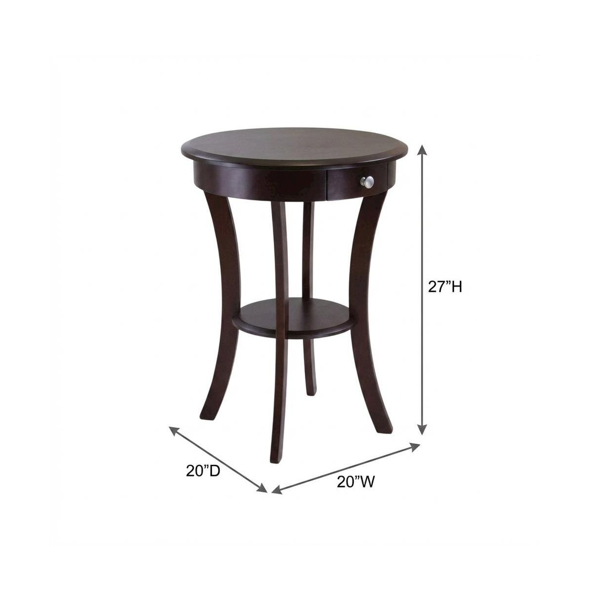FurniFact Round Accent Table, Drawer, Round Shelf, End Table - Cappuccino