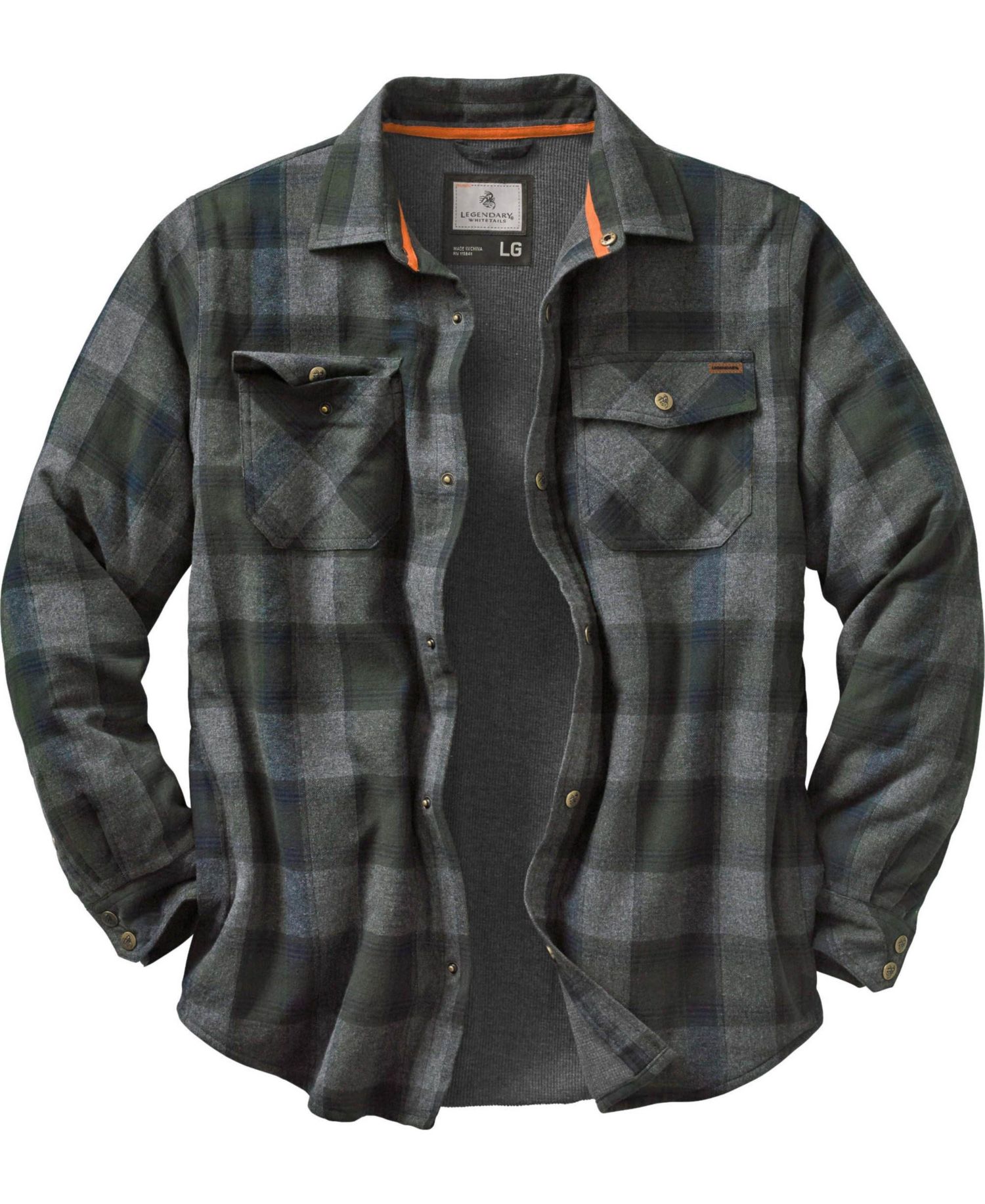 Mens Thermal Lined Plaid Long Sleeve Snap Up Shirt Jacket