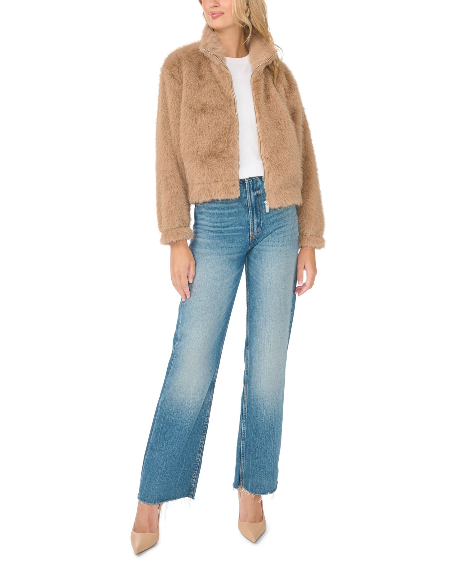 Women's Cropped Faux Fur Stand-Collar Jacket