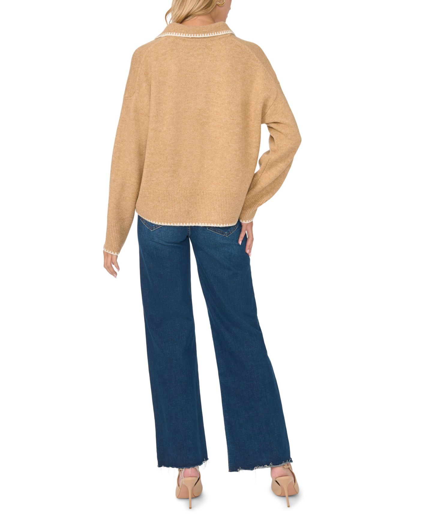 Женский свитер Vince Camuto Collared Long Sleeve with Contrast Tipping, цвет: Латте меланжевый — фото 5