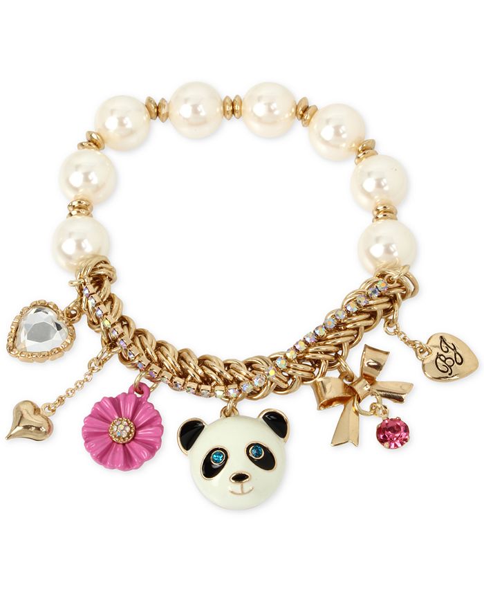 Betsey Johnson Gold-Tone Beaded Panda Charm Bracelet - Macy's