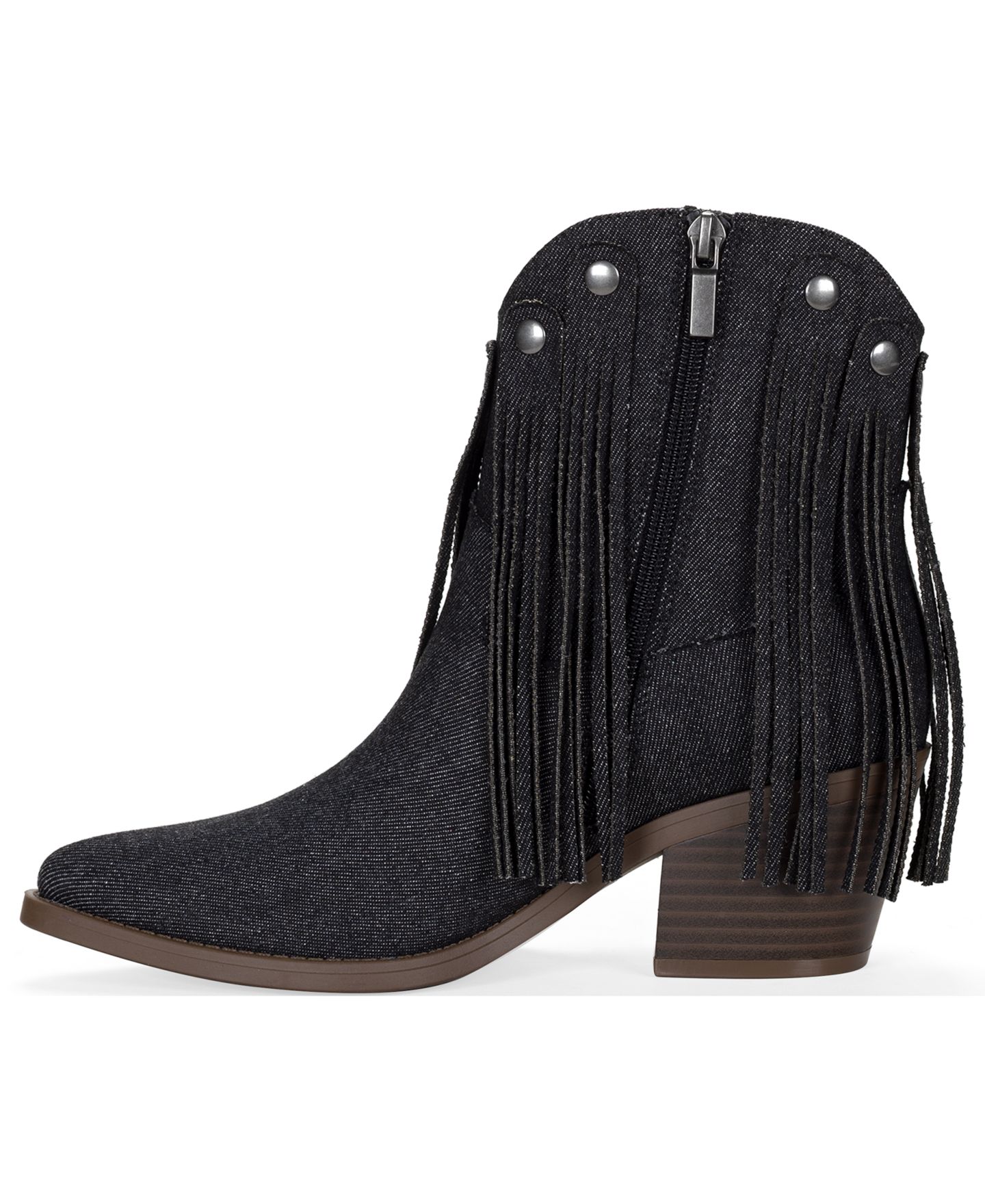 Женские ботинки Wild Pair Liiesel Fringe Block Heel Pointed Toe Booties, цвет: Чёрный джинсовый — фото 6