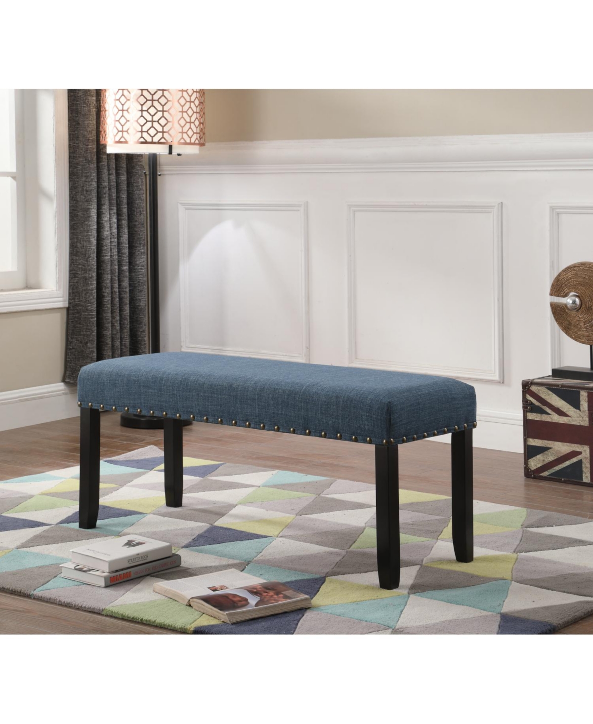 Rainsken Fabric Accent Bench, with Nailhead Trim, Padded Seat Entryway Bench Small, Casual Rustic Upholstered Dining