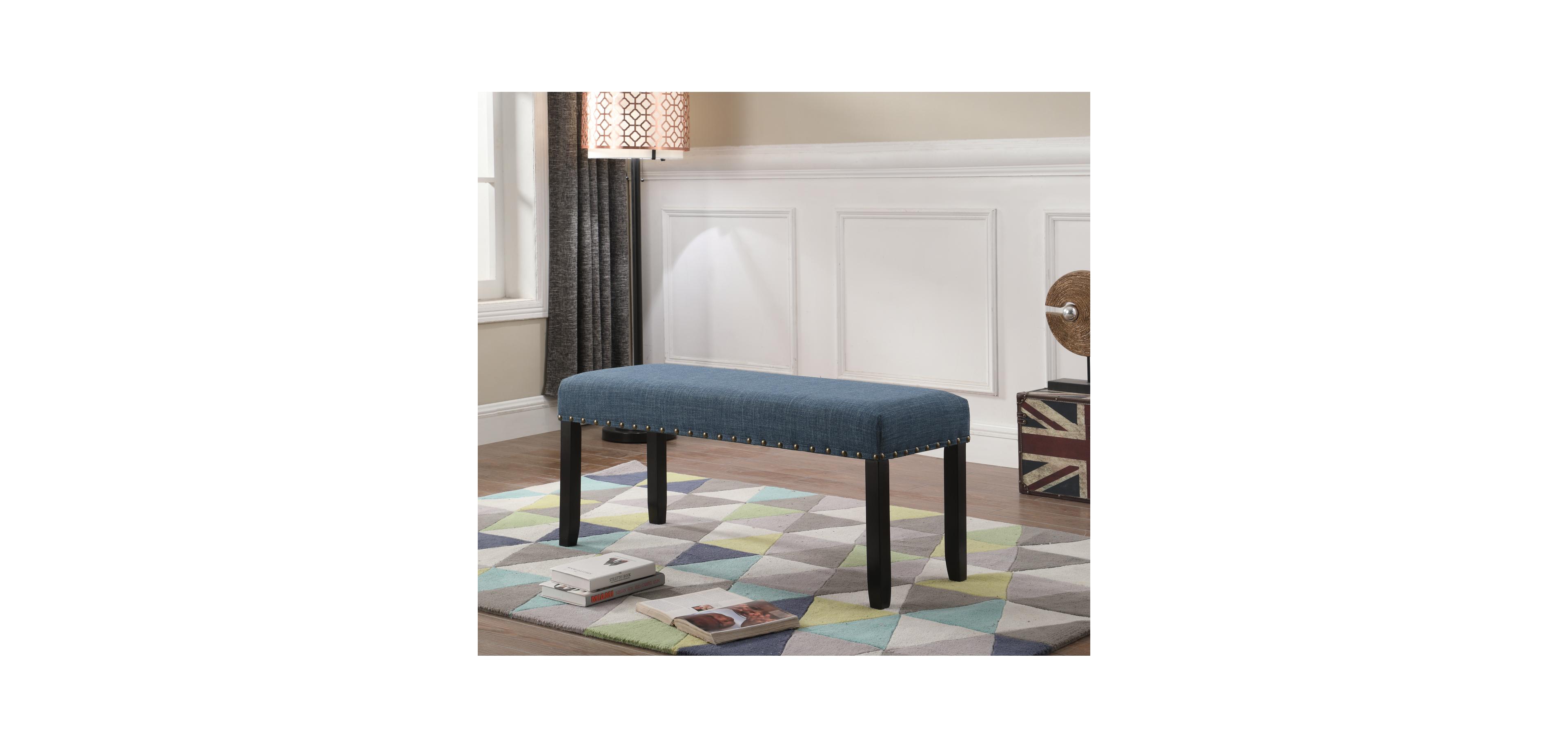 Rainsken Fabric Accent Bench, with Nailhead Trim, Padded Seat Entryway Bench Small, Casual Rustic Upholstered Dining