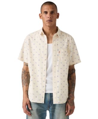 Men's Point Collar Short-Sleeve Regular-Fit Cotton Shirt
