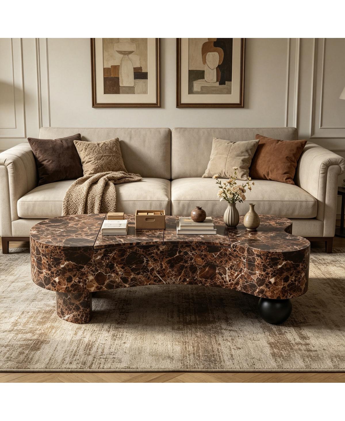 Streamdale Furniture Faux Travertine Modern Irregular Coffee Table with Hidden Storage