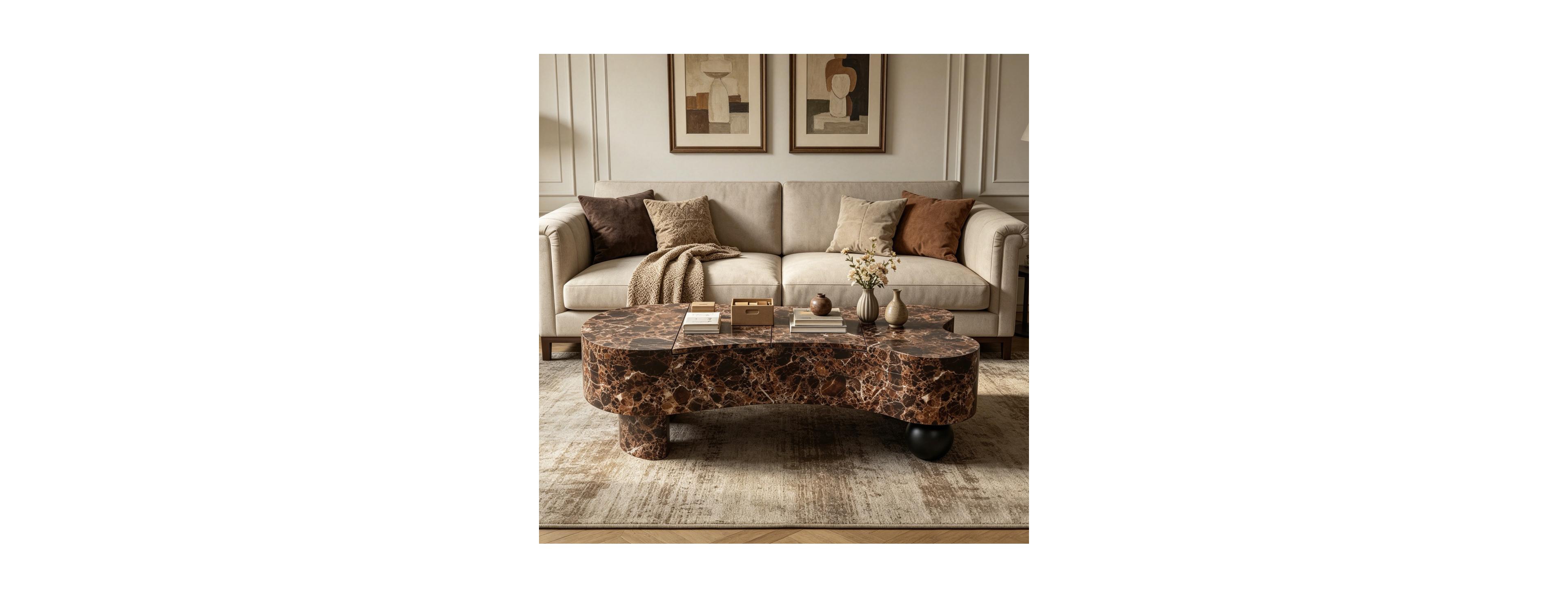 Streamdale Furniture Faux Travertine Modern Irregular Coffee Table with Hidden Storage