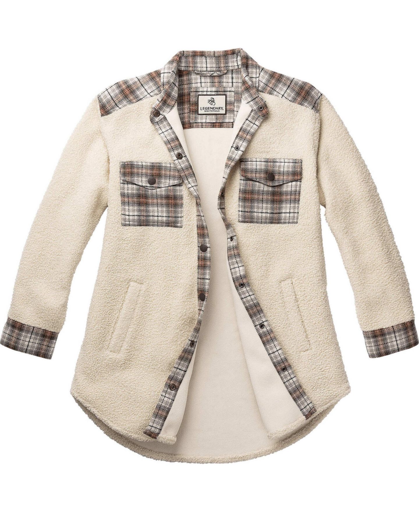 Женская куртка Legendary Whitetails Boucle Sherpa Snap Down Long Sleeve Shirt Jacket, цвет: Берёзовый — фото 4