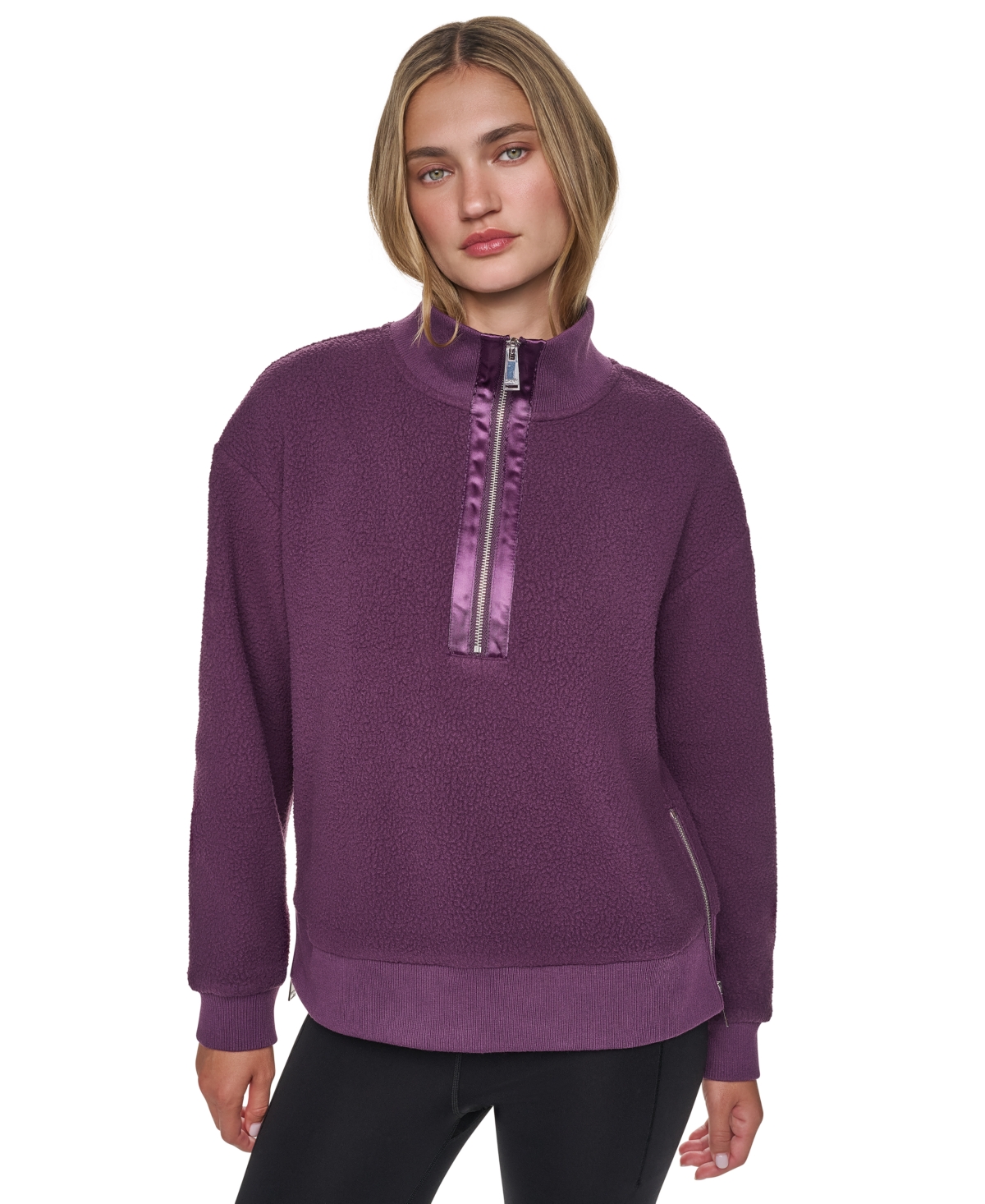 Dkny Sport Women's Sherpa Mock Neck Half-Zip Pullover