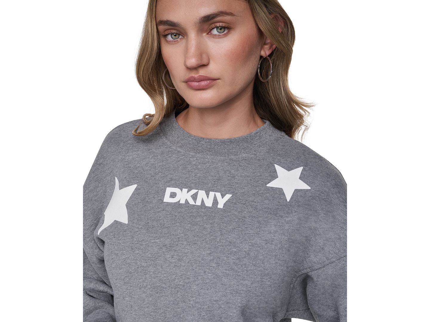 Женский свитер DKNY Sport Scattered Flocked Star Tribeca Long-Sleeve Cotton-Blend Pullover, цвет: Меланжевый серый / Чёрный — фото 4