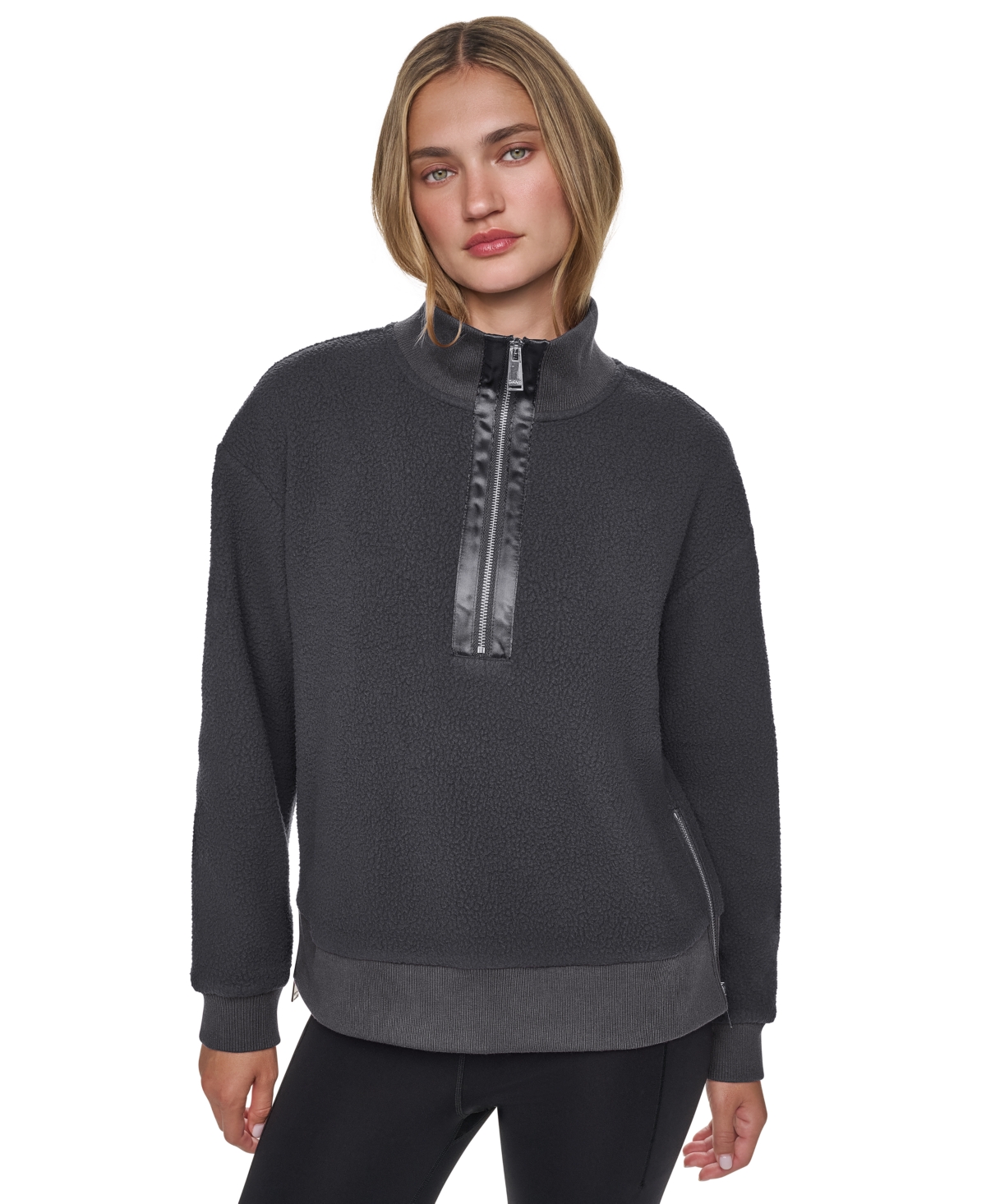 Dkny Sport Women's Sherpa Mock Neck Half-Zip Pullover - Phantom