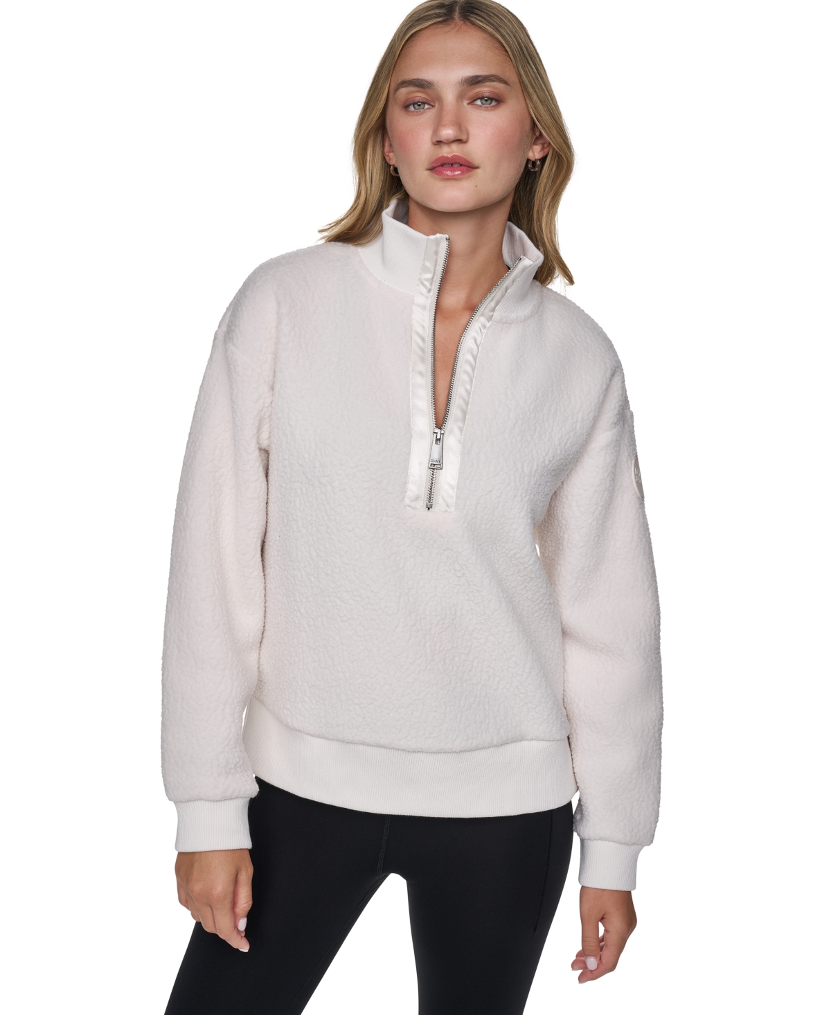 Dkny Sport Women's Sherpa Mock Neck Half-Zip Pullover - Eggnog