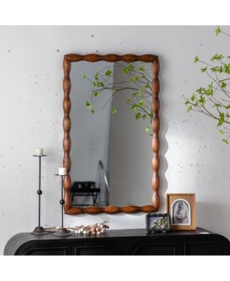 36" x 24" Wood Wall Mirror, Rectangular Spindle Frame Decorative Mirror for Bathroom Vanity