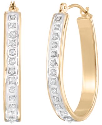 Diamond Accent Beaded Hoop Earrings (0.01 ct. t.w.) in 10k Yellow Gold