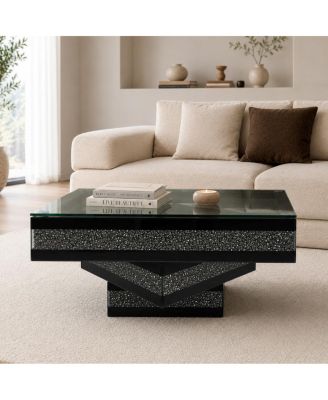 Modern Glam Mirrored Crushed Diamond Coffee Table