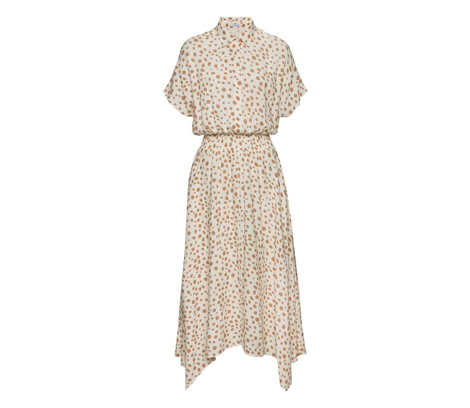 Women's Printed Shirt Collar A-Line Midi Dress