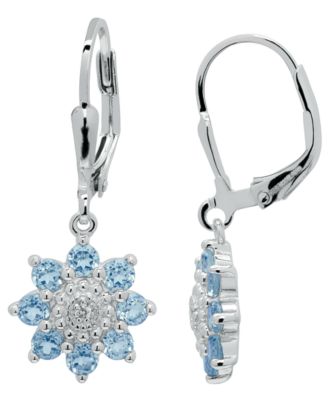 Floral Blue Topaz and Diamond Accent Dangle Earrings (1.14 ct. t.w.) in Sterling Silver