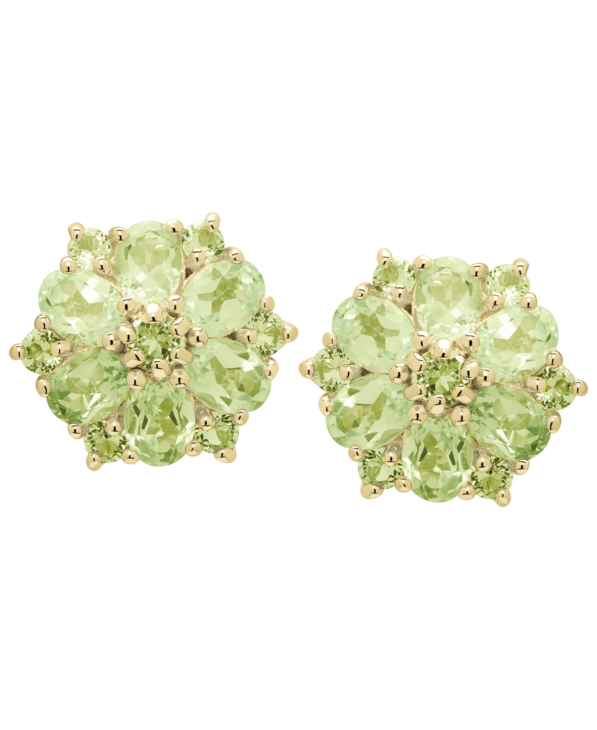 Peridot Floral Stud Earrings (2.57 ct. t.w.) in Gold over Silver Sterling Silver - Yellow