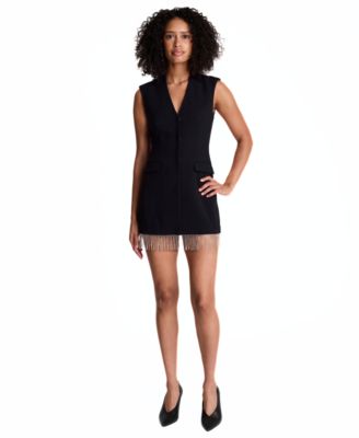 Women's Cap-Sleeve V-Neck Rhinestone Mini Dress