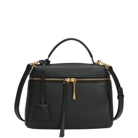 Женская сумка SUSU Arden Genuine Leather Top Handle Satchel, Small Crossbody, Structured Shoulder Purse with Adjustable Strap and Zip Closure, цвет: Чёрный / Оникс чёрный
