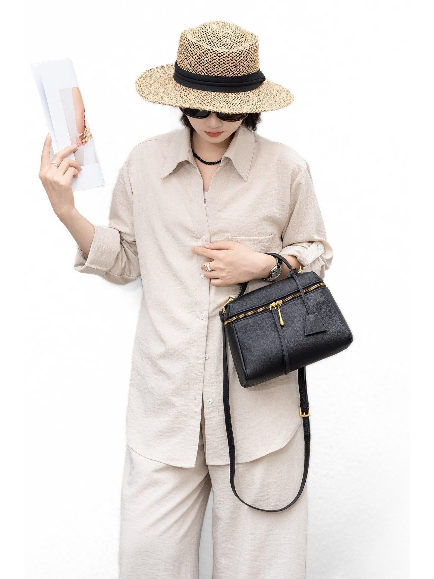 Женская сумка SUSU Arden Genuine Leather Top Handle Satchel, Small Crossbody, Structured Shoulder Purse with Adjustable Strap and Zip Closure, цвет: Чёрный / Оникс чёрный — фото 2