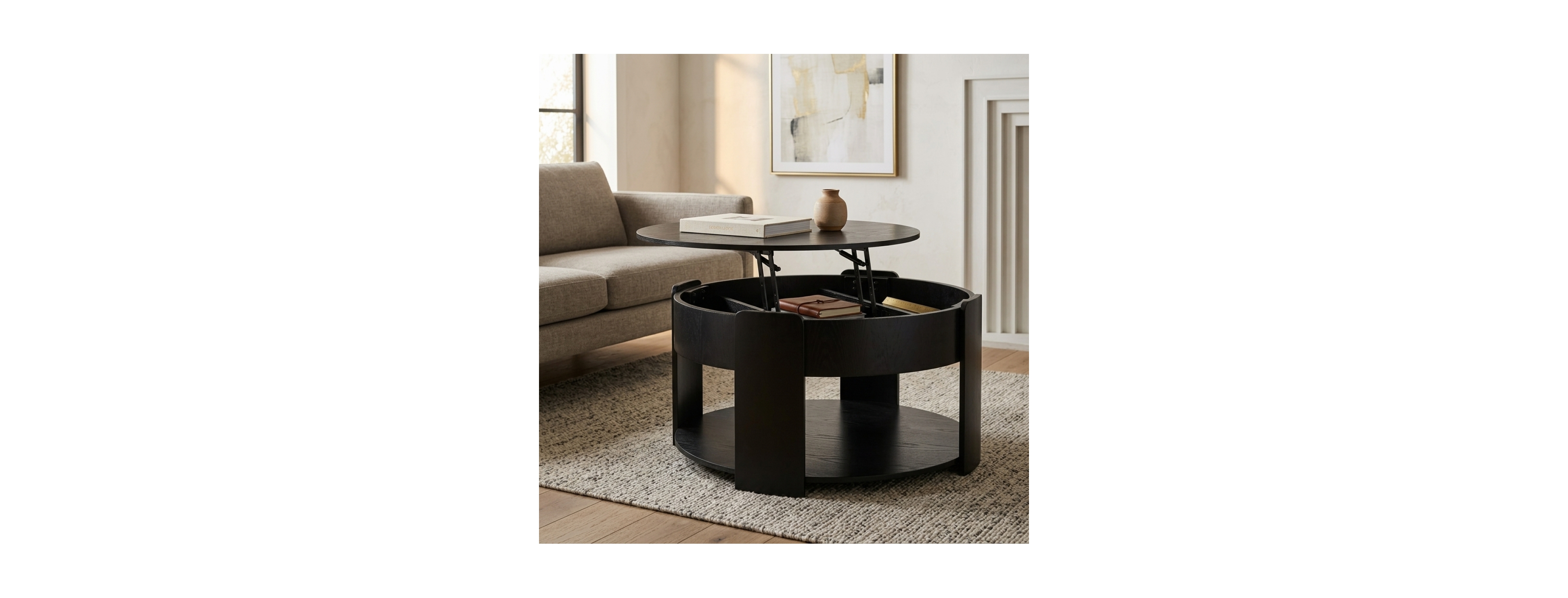 Streamdale Furniture Farmhouse Round Lift Top Coffee Table with Hidden Storage