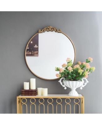 30" x 32" Baroque Round Wall Mirror with Ornate Metal Frame Decorative Accent Mirror