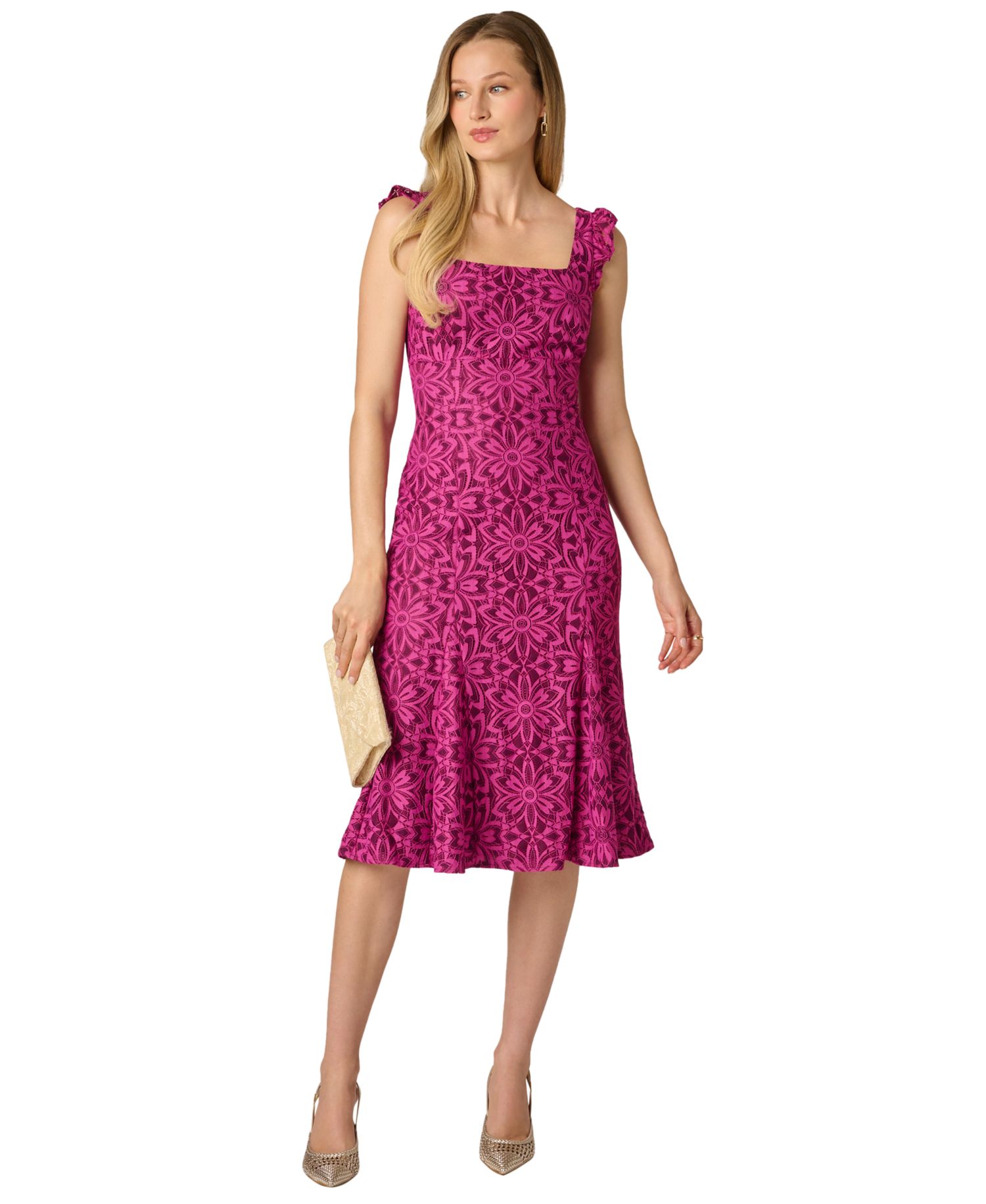 Women's Flutter Geometric Lace Midi Dress