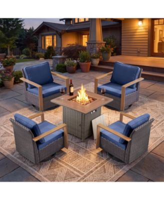 5 Piece Patio Furniture Set with Fire Pit Table, Outdoor Swivel Rocker Patio Chairs with Square Fire Pit