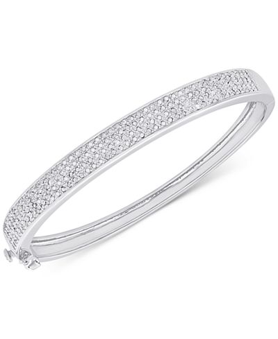 silver bangle gold sterling hinged pave 18k bracelet ct diamond rose yellow bracelets