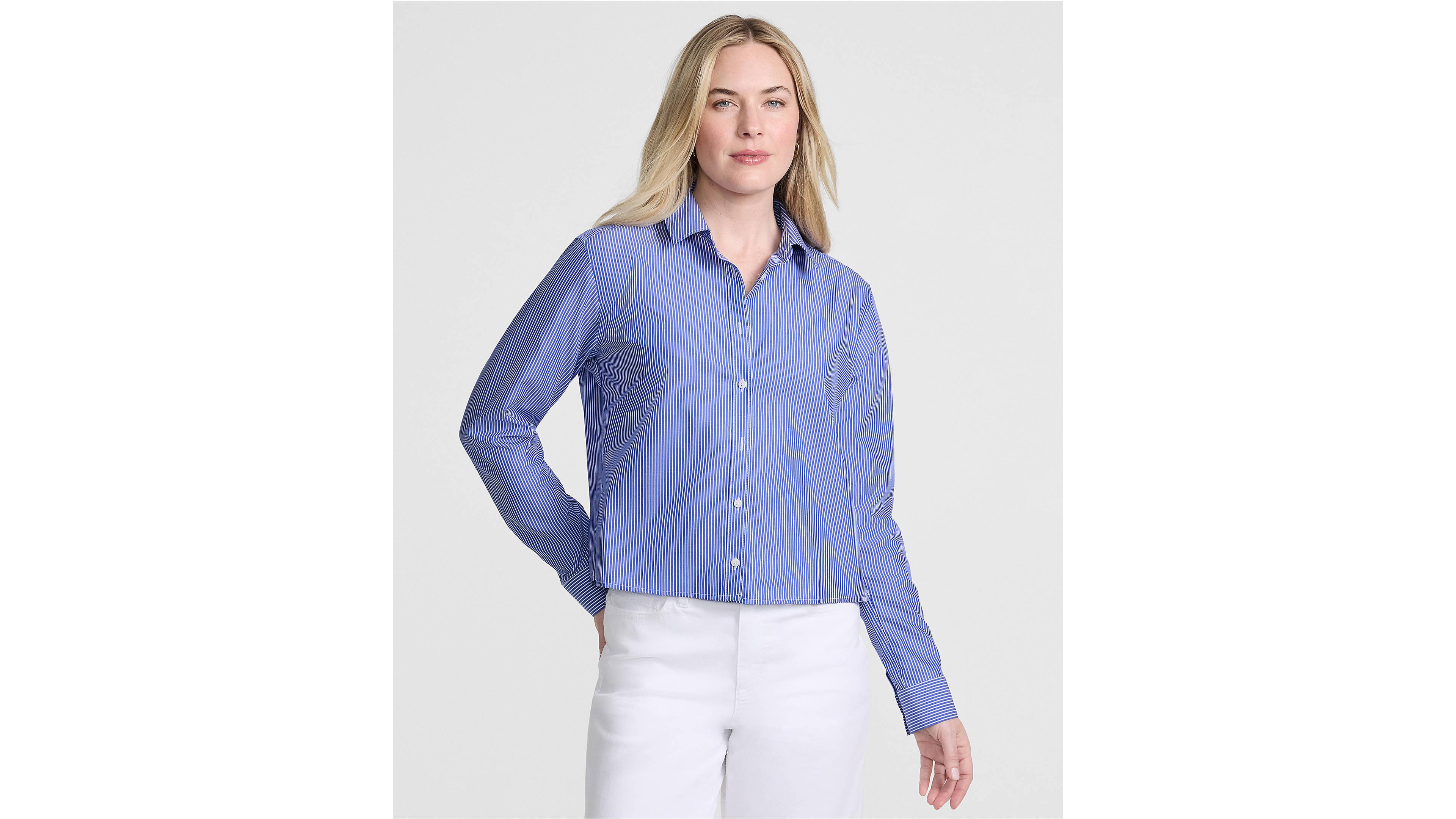 Lands' End Women's Petite No Iron Boxy Cropped Shirt