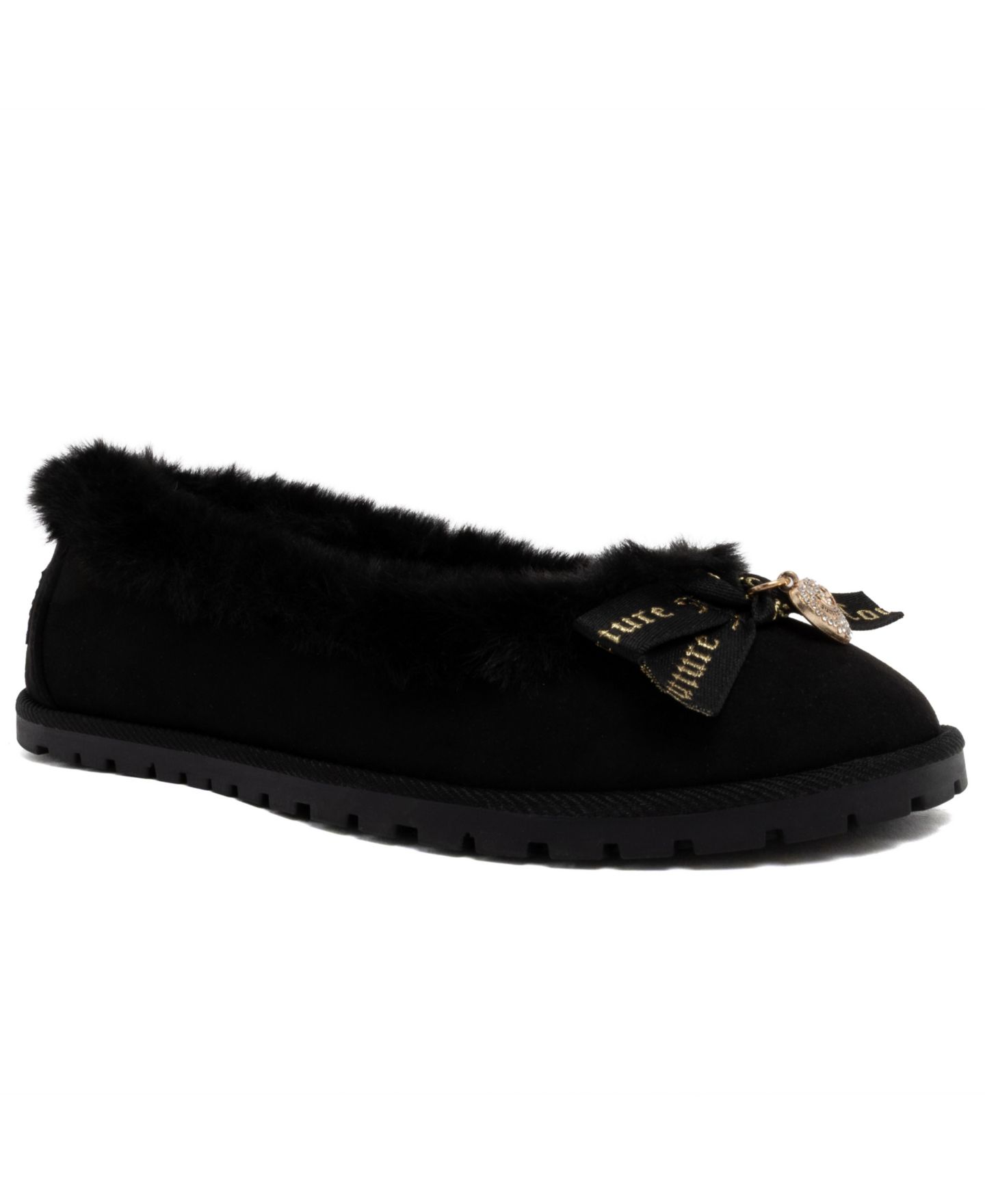 Женские балетки Juicy Couture Bobby Plush Round Toe Faux Suede Flats, цвет: Чёрный — фото 1