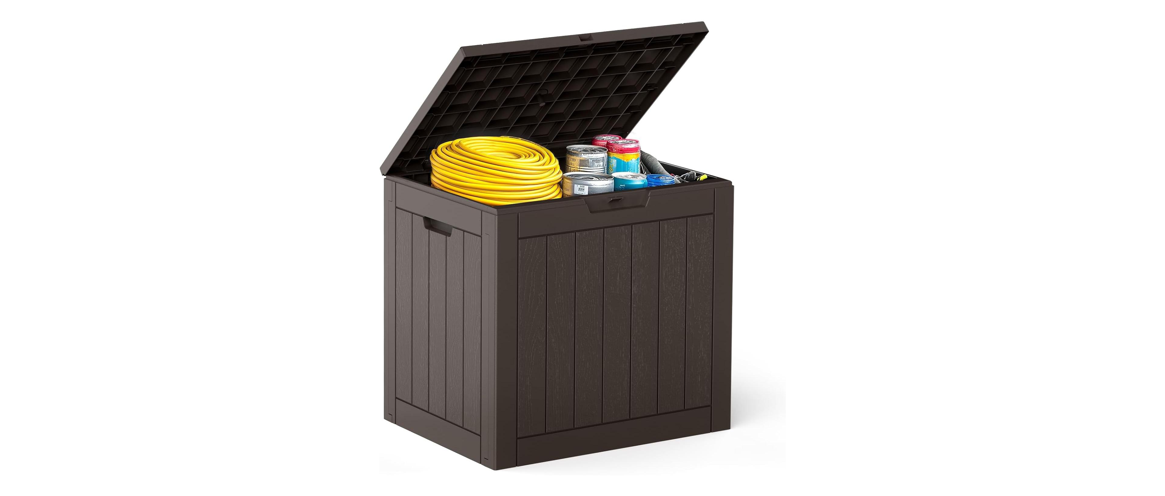Cushry 31 Gallon Deck Box, Lockable Outside Storage Box for Outdoor Use, Outside Waterproof Resin Package Delivery Box
