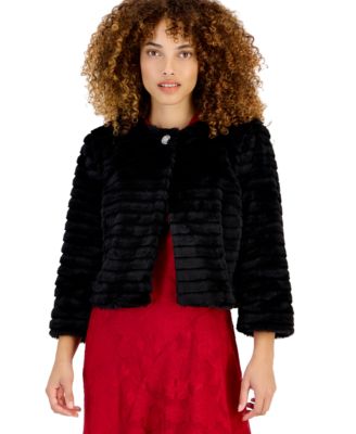 Petite Faux Fur Rhinestone 3/4-Sleeve Shrug