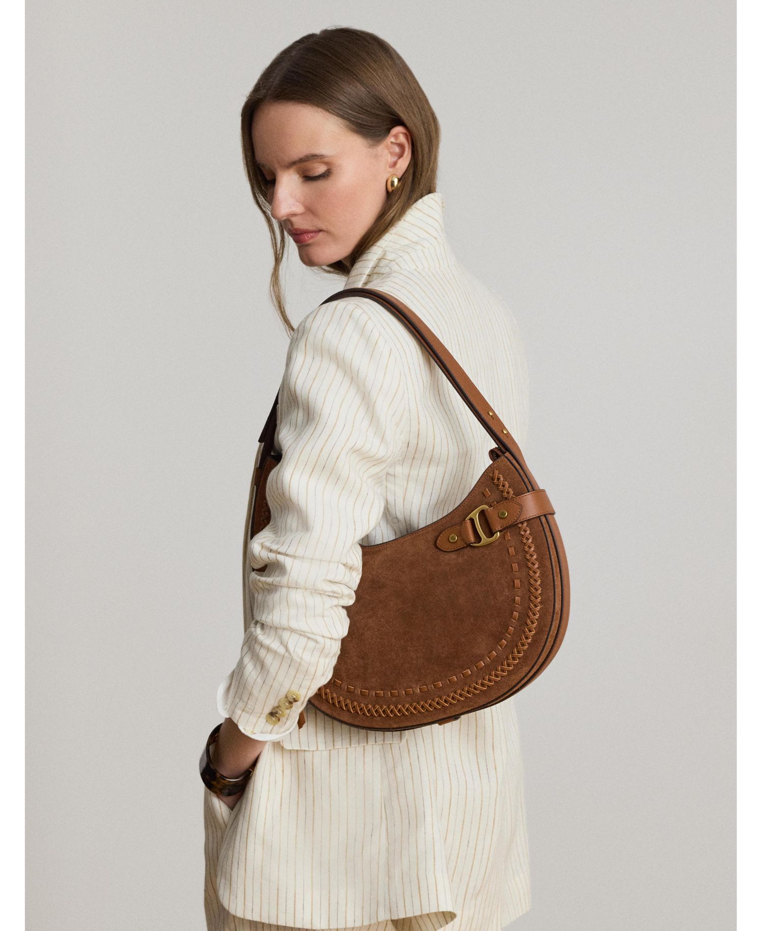 Tasha Whipstitched Suede Large Shoulder Bag
