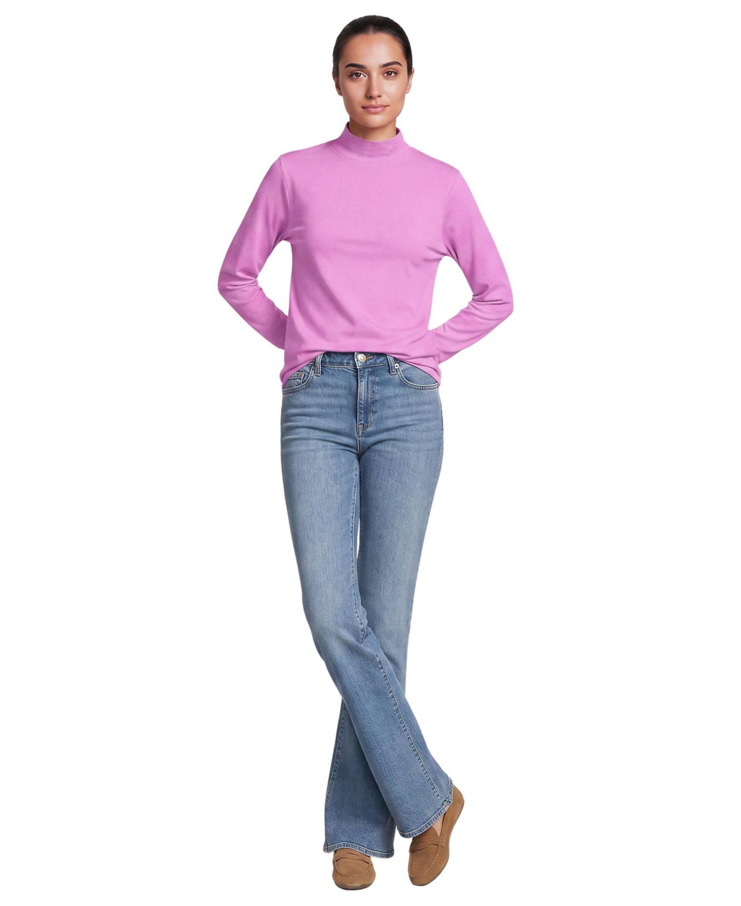 Women's Relaxed Cotton Long Sleeve Mock Turtleneck