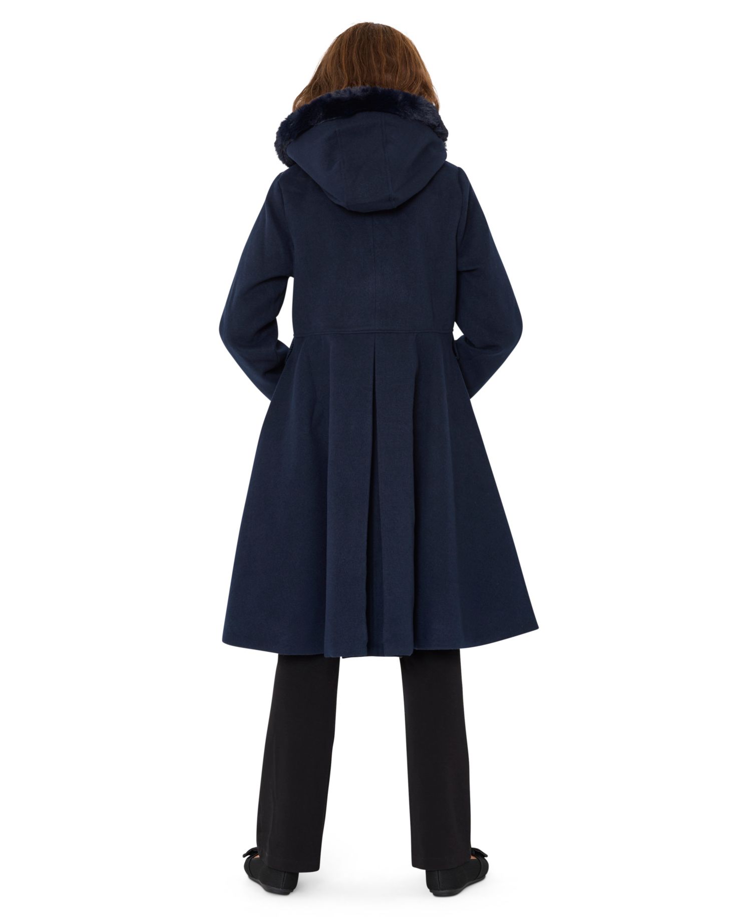 Girls' 6-16 Long-Sleeve Hooded Fur Trim Coat with Muff