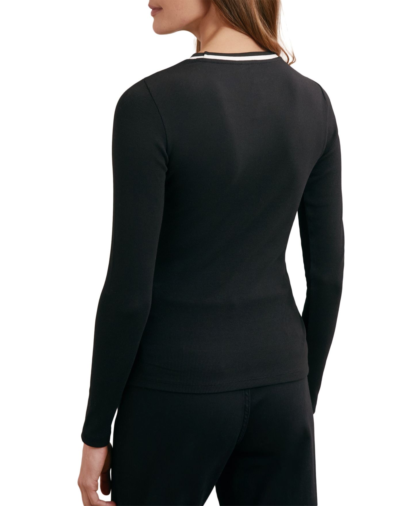 Женская футболка REISS Ribbed Crewneck Long-Sleeve, цвет: Blackwhite — фото 2