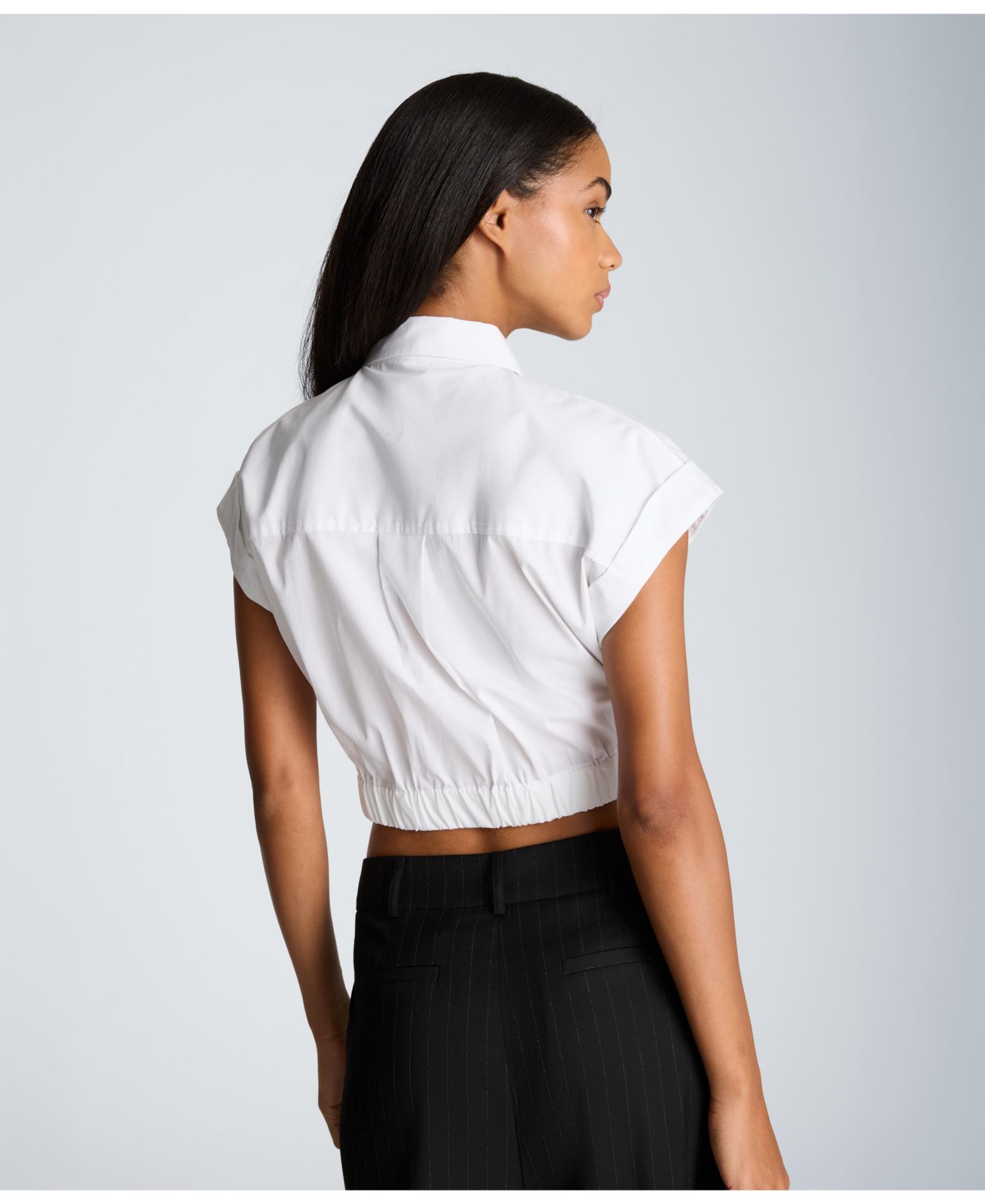 Женская рубашка Kenneth Cole Poplin Cropped Short-Sleeve Button-Up, цвет: Чистый белый — фото 5