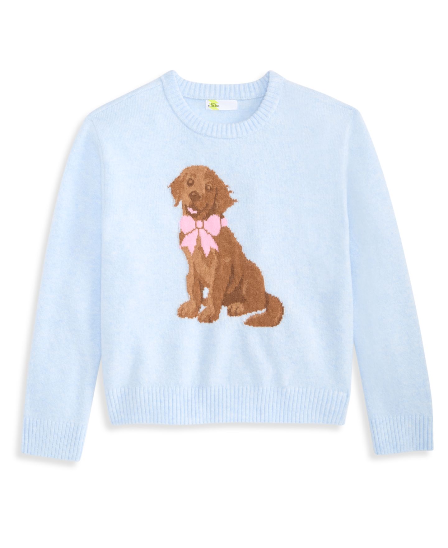 Свитер Epic Threads Puppy Long-Sleeve Crewneck для девочек, цвет: Насыщенный светлый синий — фото 1