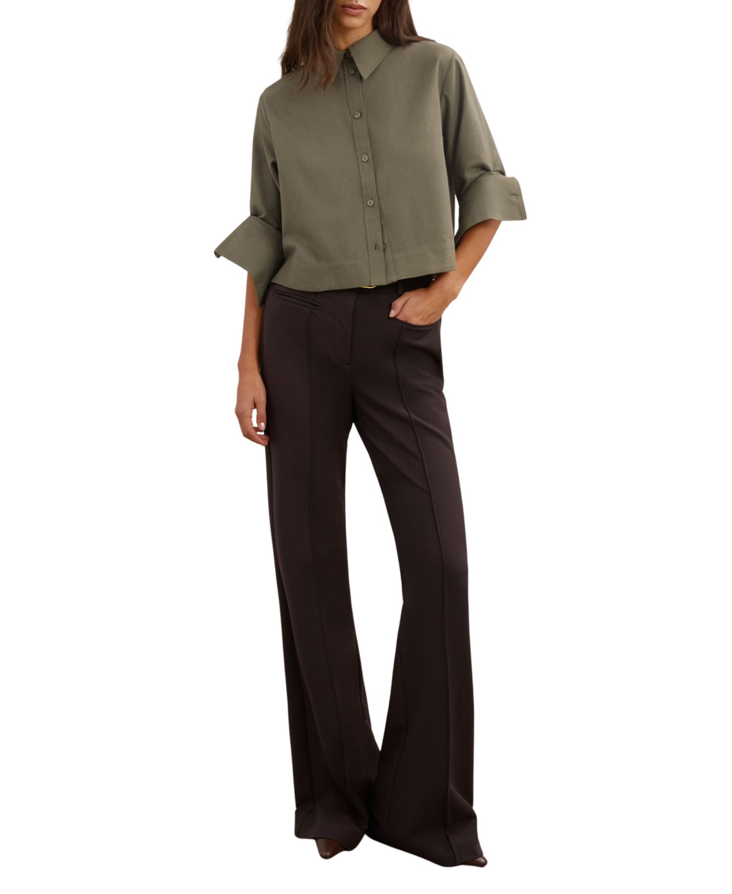 Women's Caylan Long-Sleeve Cropped Button-Up Shirt