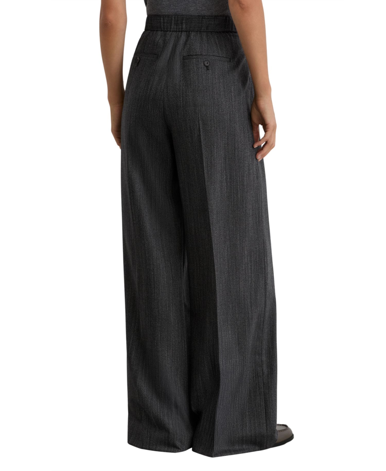 Petite Derby Wide-Leg Pleated Herringbone Pants
