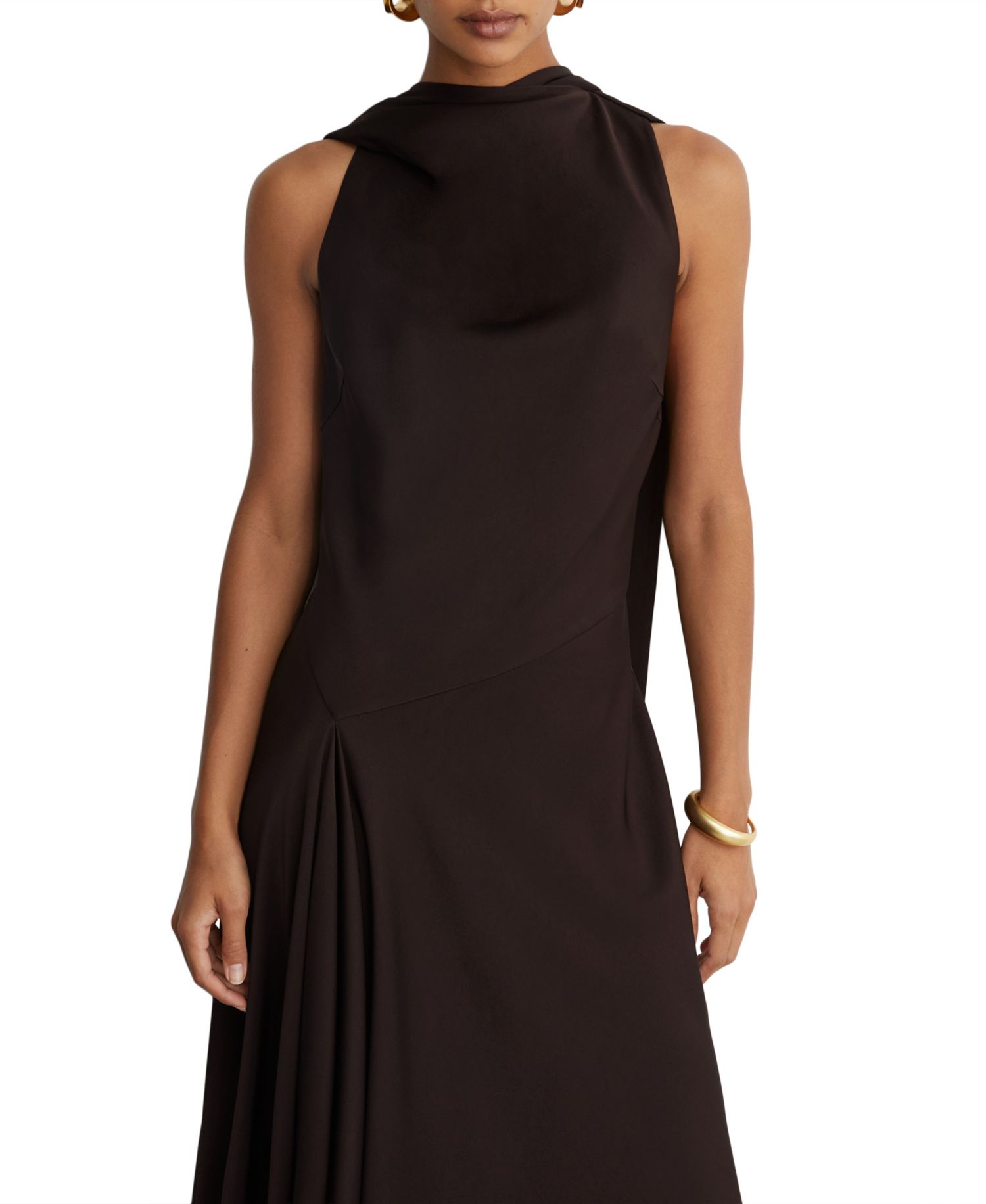 Petite Sabine Cape Detail Asymmetric Draping Maxi Dress