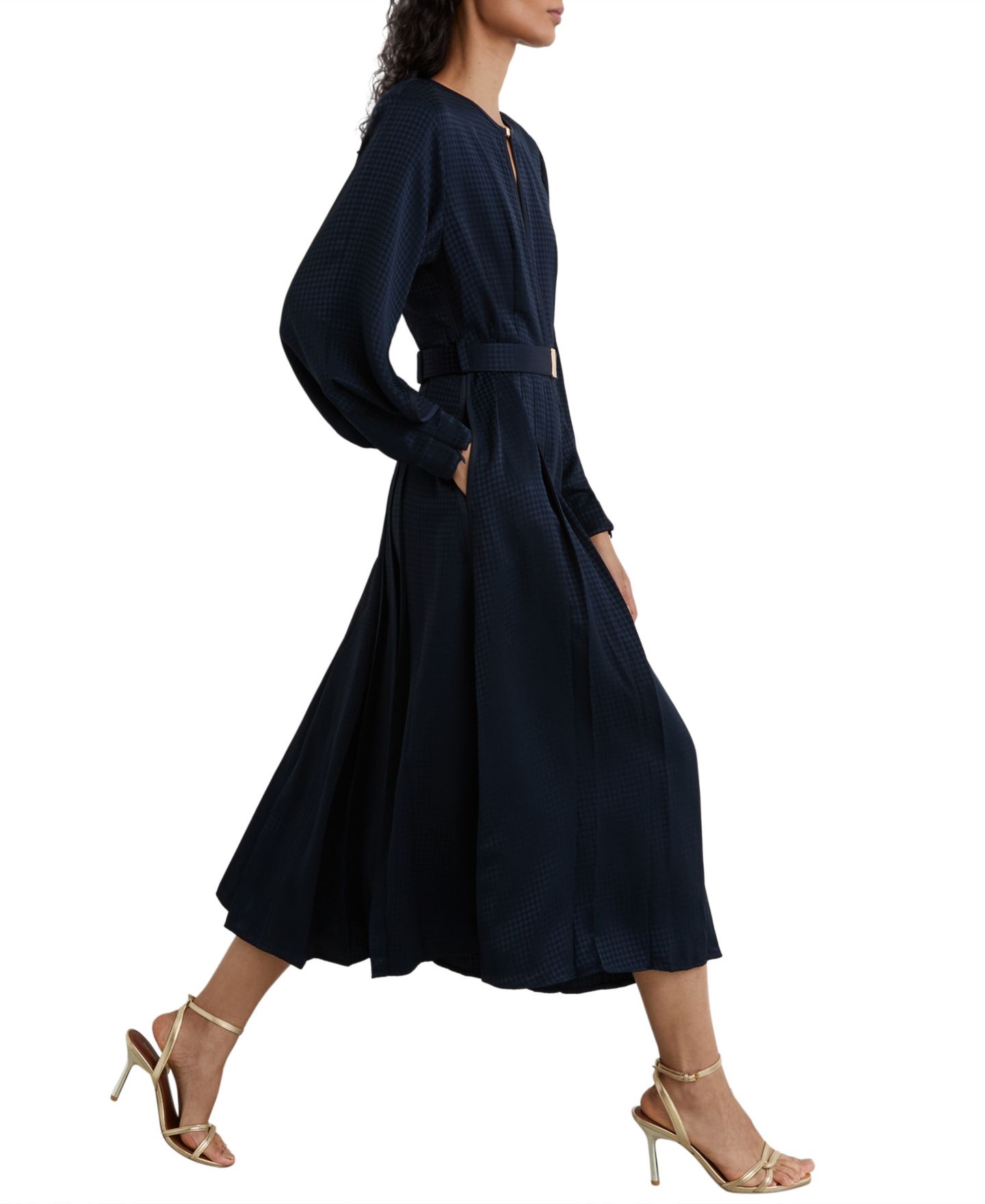Женское платье REISS Kea Long-Sleeve Belted Midi, цвет: Тёмно-синий — фото 2