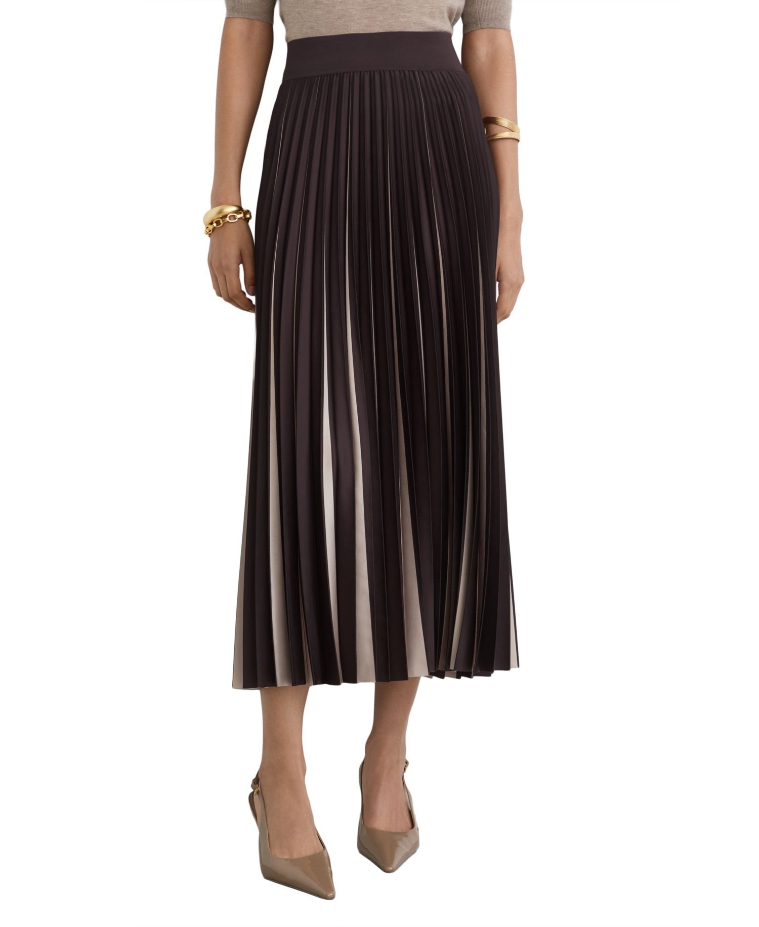 Women's Serena Two-Tone Pleated Midi Skirt