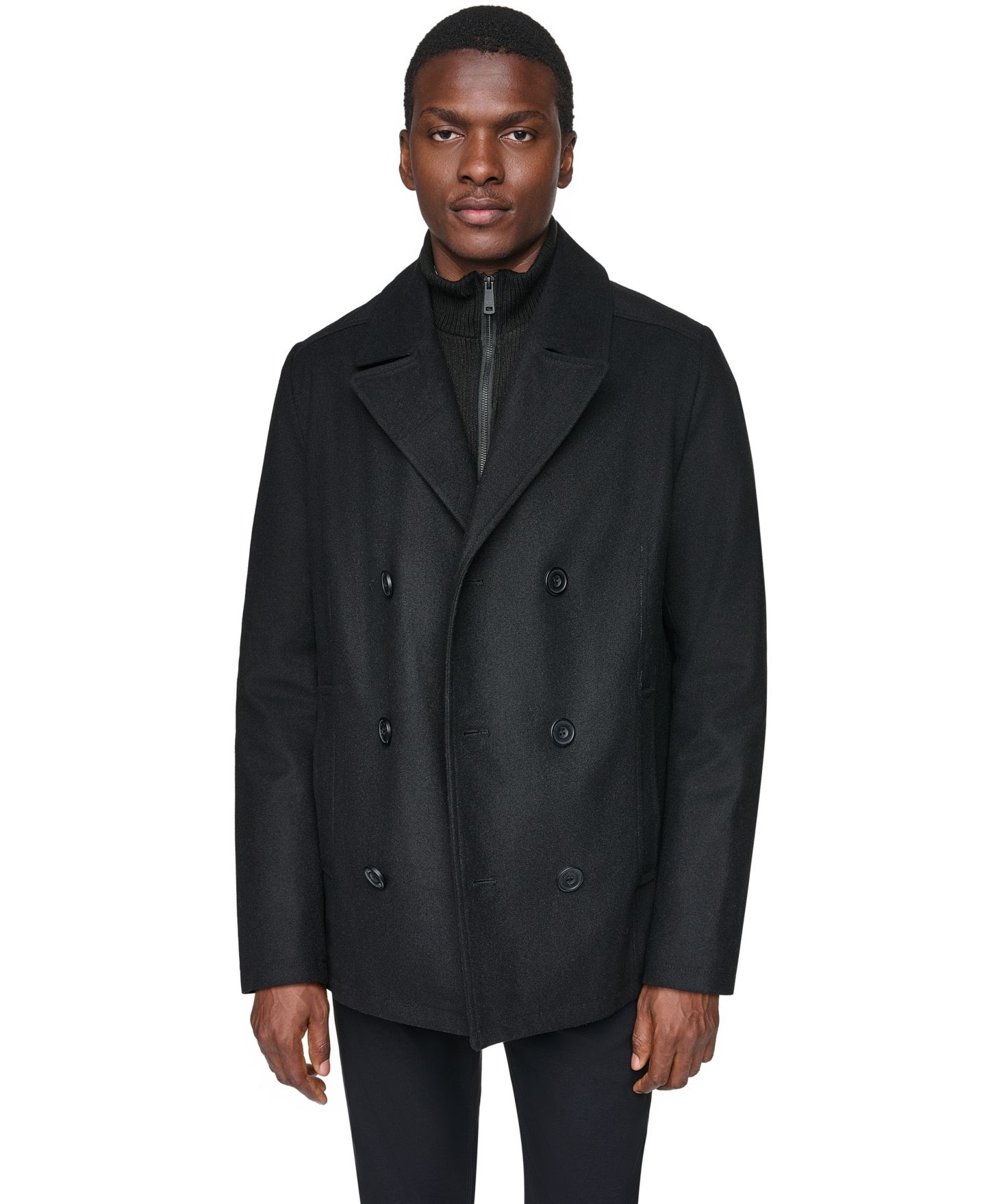 Мужское пальто Kenneth Cole Wool Blend Peacoat with Bib, цвет: Чёрный — фото 3