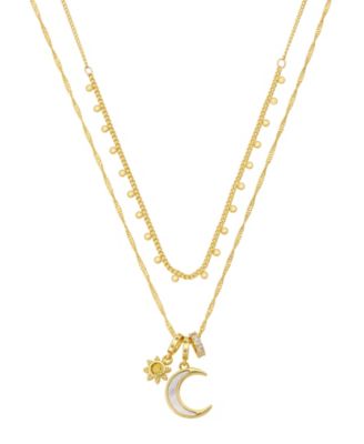 Cubic Zirconia and Imitation Pearl Gold-Tone Celestial Necklaces, 2-Piece Set